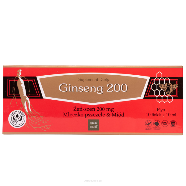 Płyn Ginseng 200, Żeń-Szeń, mleczko pszczele i miód 10x10ml